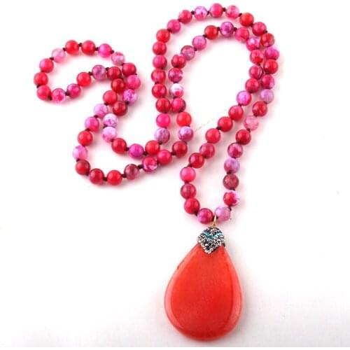 MOODPC Fashion Bohemian Jewelry Natural Stones Knotted Drop Stone Necklaces For Women Ethnic Necklace