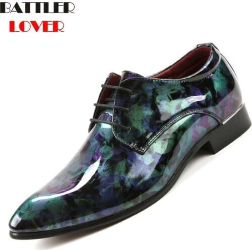 2019 Men Casual Shoes Fashion Pointed Toe Business Wedding Patent Leather Shoes Formal Office Shoe For Mens Classic Oxfords