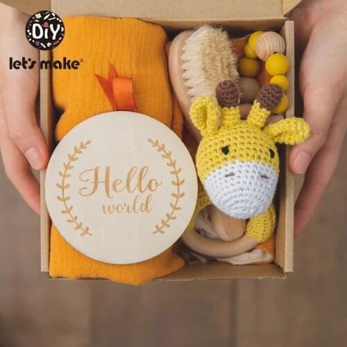 Lets Make Baby Bath Toy Set Double Sided Cotton Blanket Wooden Rattle Bracelet Crochet Toys Baby Bath Gift Products For Kids