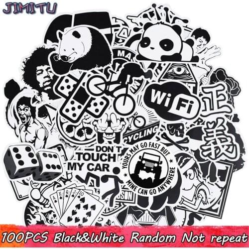 100 PCS Black and White Random Stickers Graffiti Funny Punk Anime Decals Sticker DIY Laptop Suitcase Skateboard Moto Bicycle Car
