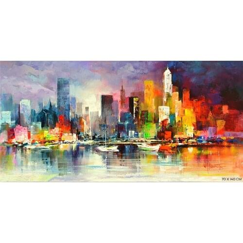 Wall Art Contemporary Paintings Skyline City Landscape Abstract Hand Painted Oil On Canvas Willem Haenraets Modern Artwork Large