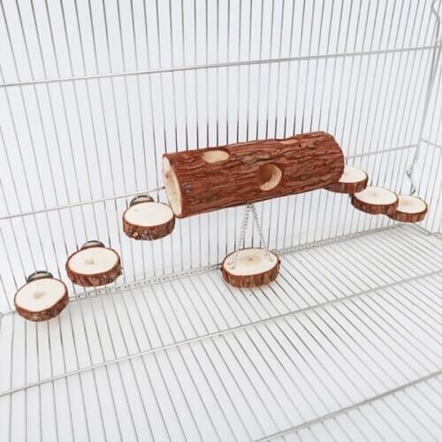 Natural Wooden Hamster Mouse Tunnel Hollow Tree Trunk Tube Play Exercise Swing Toy Round Sugar Glider Platform Bite Chew Toys
