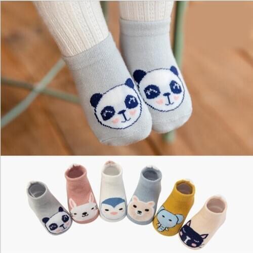 Adorable newborn baby boys floor socks cartoon panda/bunny/elephant/cat embroidery kids socks for girls boat socks chaussettes