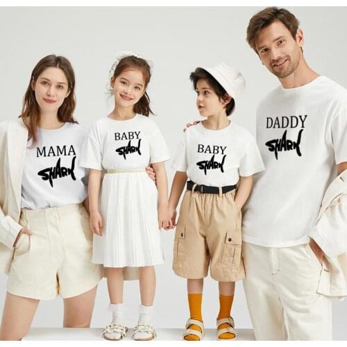 Family Matching Outfits New Personality Letter Fish Print T-shirts For Fathers Mothers Children Round Neck Loose Casual T-shirts