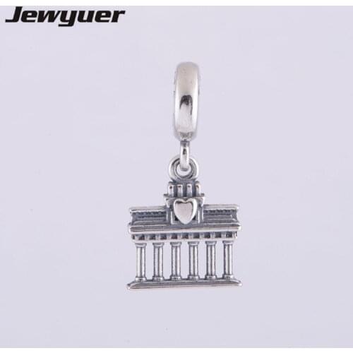 Brandenburg Gate Dangle Charms 925 Sterling Silver jewelry Fits European style Bracelets Bangles DIY Making assessories DA0414