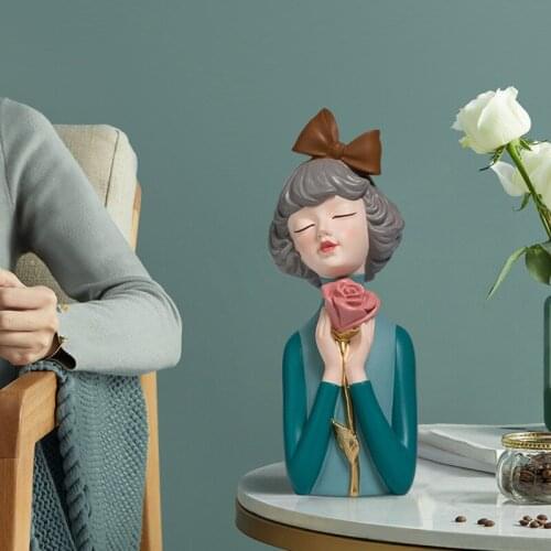 Luxury Modern Home Decoration Accessories for Living Room Resin Rose Girl Fairy Sculpture Figurines for Home Decor Wedding Gift
