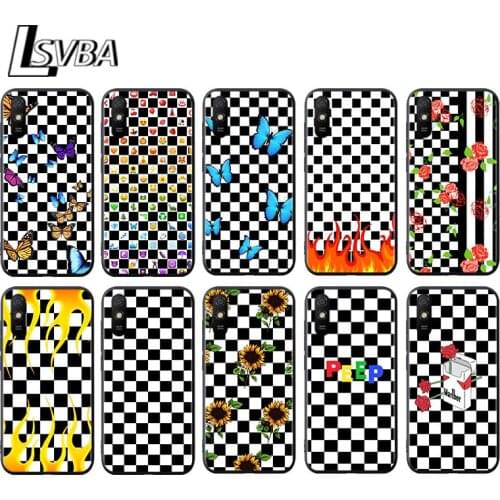 Checkerboard Black White for Xiaomi Redmi 10X Pro 5G 9A 9I 9T 9 GO K40 K30 K20 Ultra 8 7 6 5 4X Pro Soft Black Phone Case