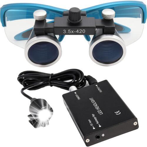 3.5x420mm Dental Loupe Dental Lab Medical Loupe Dental Magnifier Dentists Blue with 3W Headlight