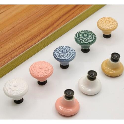 Vintage Handle Drawer Embossed Flower Drawer Handle Door Knob Cabinet Single Hole Round Handles for Cupboard Wardrobe Furniture