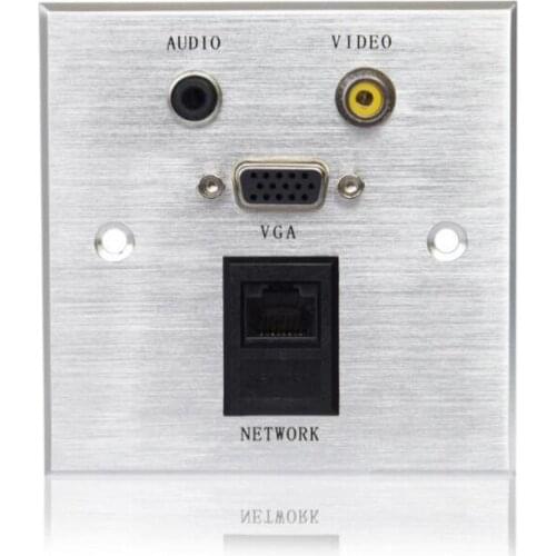 High Quality AC100-240V Wall Outlet with Audio,Video, VGA, Network, Aluminum Alloy Panel Electric Socket for Hotel Office