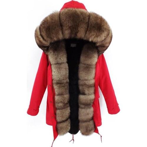 Women Real Fur Coat New Long Parka Winter Jacket Natural Fox Fur Collar Hood Warm Detachable Streetwear Luxury Casual Clothes