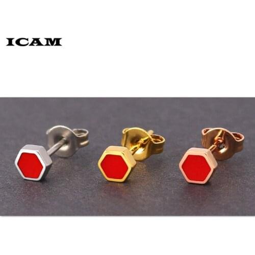 ICAM TOP quality earrings Gold-color Stainless Steel HHexagon Earrings For Women Gold-color Stud Earrings Fine Jewelry