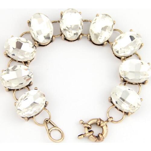 Crystal Dot Oval Bracelet Bangle Fashion Big Glass Stone Jewelry for Women