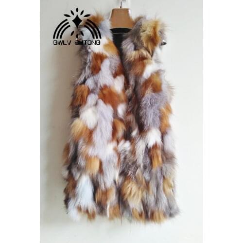 New Real genuine natural fox fur Vest Gilet womens long coat warm winter jacket customized big size Free shipping