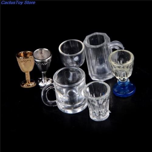 1/2pcs Dollhouse Cups Mini Plastic Drink Bottles Goblets Glass Crafts 1:12 Miniatures Tableware Home Decoration