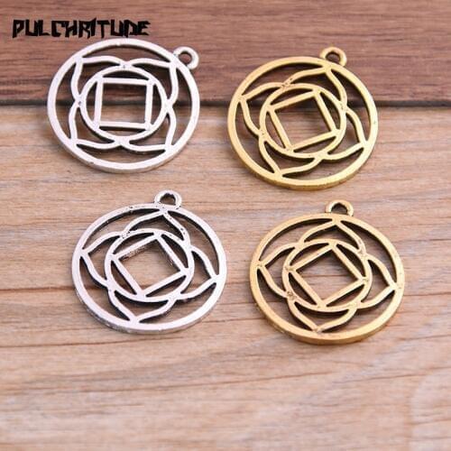 10PCS 23*26mm Metal Alloy Two Color Lotus Round Charms Pendants for Jewelry Making DIY Handmade Craft 5A834