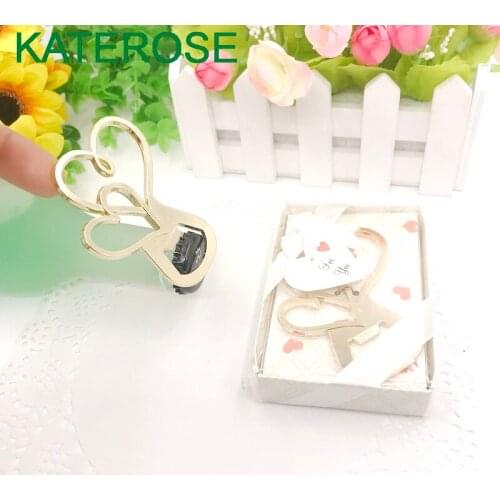 10PCS Gold LOVE Double Heart Bottle Opener in Gift Box Bridal Shower Wedding Anniversary Favor