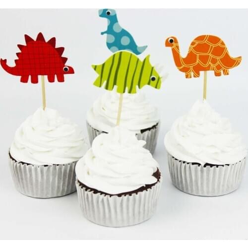 24pcs Dinosaur Party Supplies Cartoon Cupcake Toppers Pick Kid Boy Birthday Party Decorations Style Random 9 cm P20