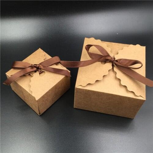 30Pcs/Lot Handmade Kraft Paper Gift Box For Wedding Birthday Party Storage Boxes For Dessert/Candy Container Boxes With Ribbon