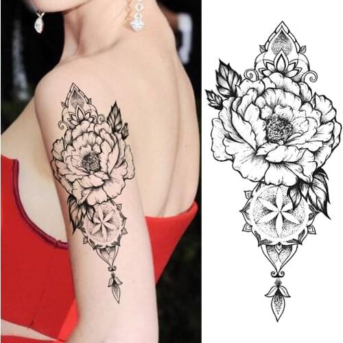 3D Beautiful Black flower Temporary Tattoos For Women Rose Tattoo Stickers For Girls Body Art Arm Drawings Fake Jewels Tatoo