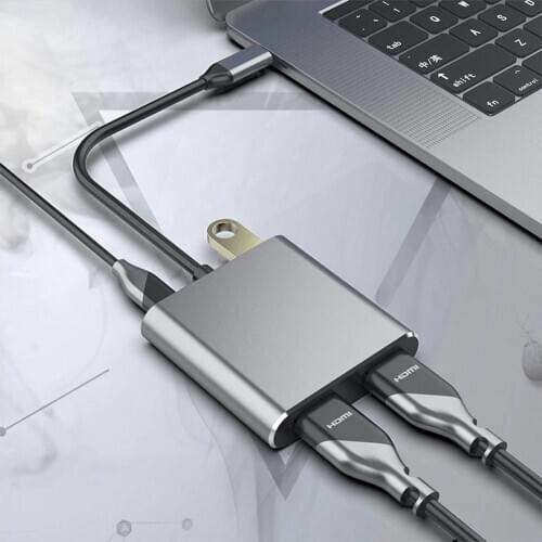 4 in1 HDMI- Type C Adapter 4K C To Dual HDMI- USB 3.0 Cable Charge Port Converter For MacBook For Samsung Dex Galaxy S10 / S9