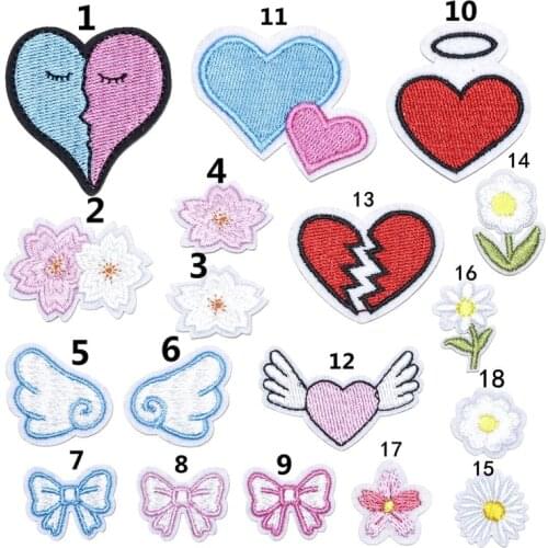 50pcs/lot Small Embroidery Patch Heart Wing Bow Flower Clothing Decoration Backpack Sewing Accessories Diy Iron Sticker Applique