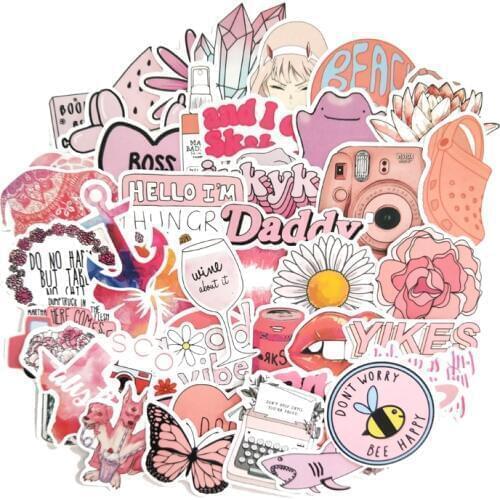 50PCS Cartoon Pink Ins Style Vsco Stickers Toy For Laptop Moto Skateboard Luggage Refrigerator Notebook Laptop Toy Sticker F5