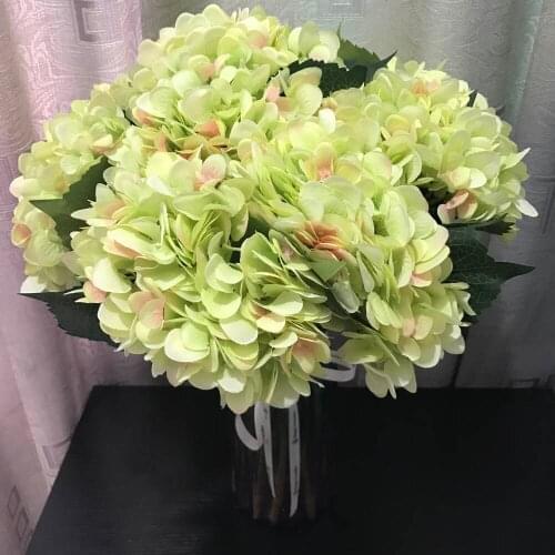50 Pieces Wedding Decoration 6 Heads Silk Hydrangea Pink Blue White Kids Girl Boy Baptism Party Favor Plastic Artificial Flower