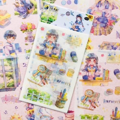 6 Sheets Kawaii School Boy and Girls A Letter To The Wind Washi Paper Sticker Adhesive Stick Label