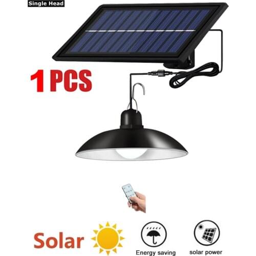 Remote 30 led 2 head Retro Lampshade Solar Pendant Chandelier solar Waterproof Super Bright Light With Mounting Pole Lamp Lights