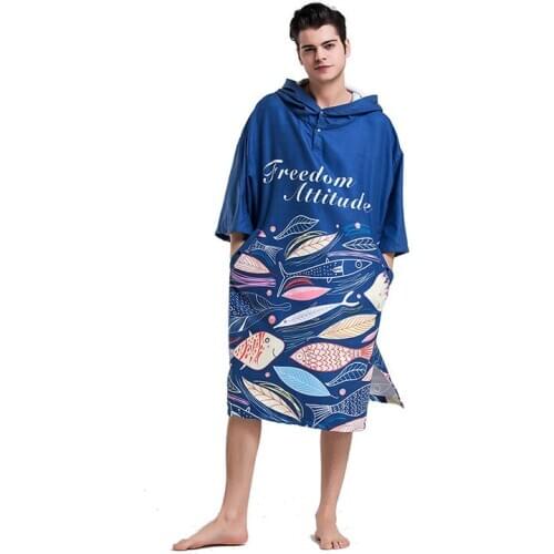 Blue Fish Printing Changing Robe Bath Towel Fashion Outdoor Adult Hooded Beach Towel Poncho Movemen Women Man Bathrobe Towels
