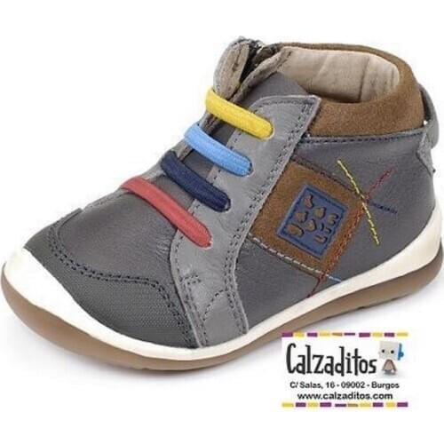 Boys casual style ankle boots in charcoal gray leather