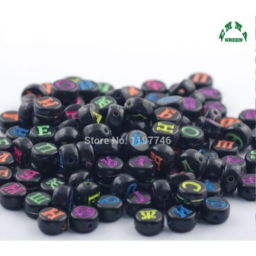 Beads for Bracelets Black Beads Russian Letter Beads for Jewelry Making 4*7mm 3600pcs Russia Beads with Letters Flat Round Beads