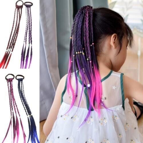 Girls Twist Braid Rope Wig Headbands Gradient Color Ponytail Hair Ornament Rubber Bands Beauty Hair Bands Kids Hair Accessories