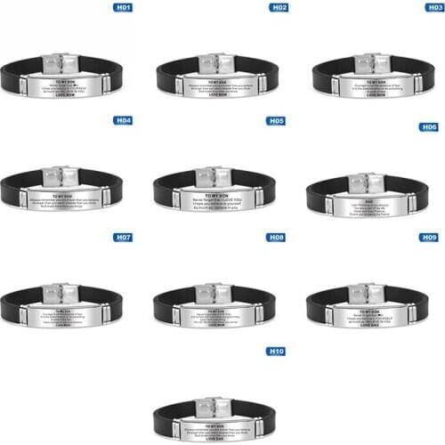 To My Son Inspirational Bracelet Men Wristband Stainless Steel Silicone Bracelets For Boys Love Gifts From Mom Dad