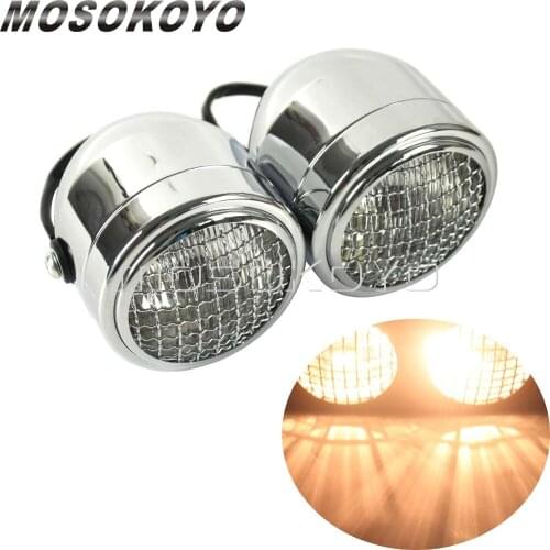 Dominator Motorcycles Dual Headlights Mesh Grille Chrome Twin Head Light H4 Front Lamp for Harley Cafe Racer CB XS CL Chopper