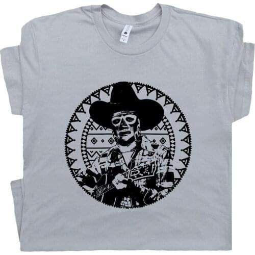 Lucha Libre Cowboy T Shirt Cool Guitar Shirts Mexican Wrestling Mask Acoustic Guitar Vintage Retro Rock Graphic Tee