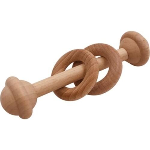 1PC Baby Teether Toys Beech Wooden Rattle Wood Teething Rodent Ring Musical Chew