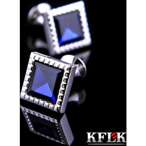KFLK 2020 luxury for a mans gift hot brand shirts cuff button on the blue glass cufflinks abotoaduras jewelry with high quality