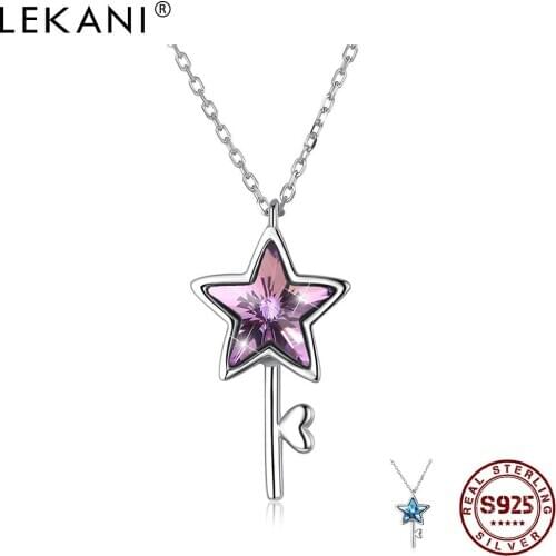 LEKANI 925 Sterling Silver Star Heart Key Pendant Necklaces Colorful Austria Crystal Necklace For Women Jewelry Romantic Gift