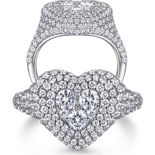 LESF New 925 Sterling Silver Ring Womens Heart-shaped Micro Inlaid White Gemstone Luxury Boutique Jewelry