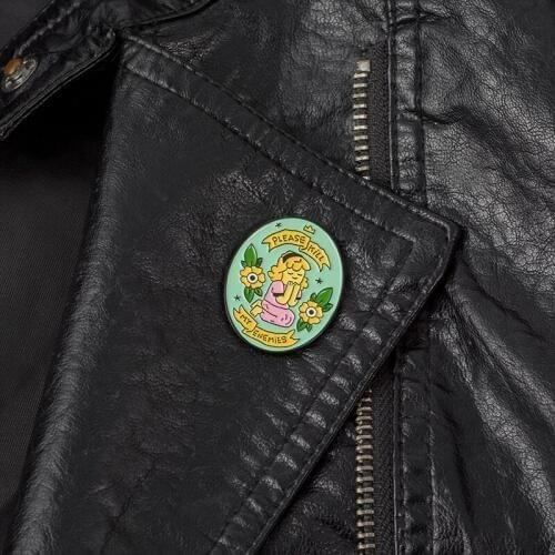 Cartoon Girl Lapel pins Please Kill My Enemies Backpack Bag Leather jackets Hat Leather Jackets Fashion Accessory