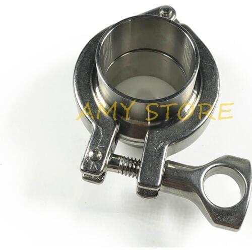 Set 2" Tri Clamp x 45mm 1-3/4" Pipe OD Sanitary Weld Ferrule + Tri Clover + Silicone Gasket SS304 StainlessSteel Ferrule OD 64mm