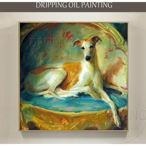 New Arrivals Hand-painted High Quality Greyhound Oil Painting on Canvas Beautiful Dog Picture Greyhound Painting for Living Room