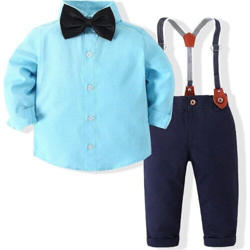 Autumn Fashion Infant Clothing Baby Suit Baby Boys Clothes Gentleman Bow Tie Shirt + Suspender Trouser Baby Set
