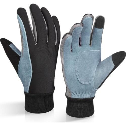 OZERO Working Gloves with Genuine Deerskin Leather Palm and Sensitive Touch Screen Fingertips Breathable and Snug fit for Work