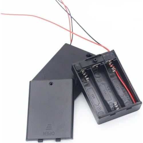 Plastic 3 x 1.5V AA Battery Storage Box Case 3 Slots DIY 2A AA 4.5V Batteries Black Clip Holder Cover With Wire Leads