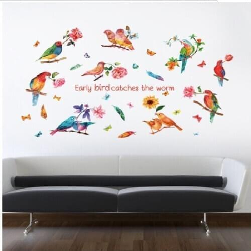 Various Singing Birds Wall Stickers For Kids Room Home Decoration Background Plane Cartoon Mural Door Pvc Wallpaper Top Fashion