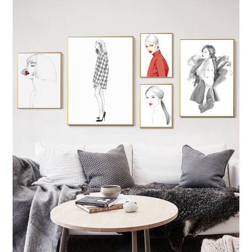 Nordic Minimalist Fashion Sexy Girl Canvas Poster Red Lips Prints Wall Art Decoration Pictures for Home Interior Paintings