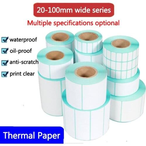 Thermal Paper Width 20mm ~100mm Label Adhesive Stickers Barcode Sticker Waterproof Oilproof PrintTop Thermal Printer 1 Roll